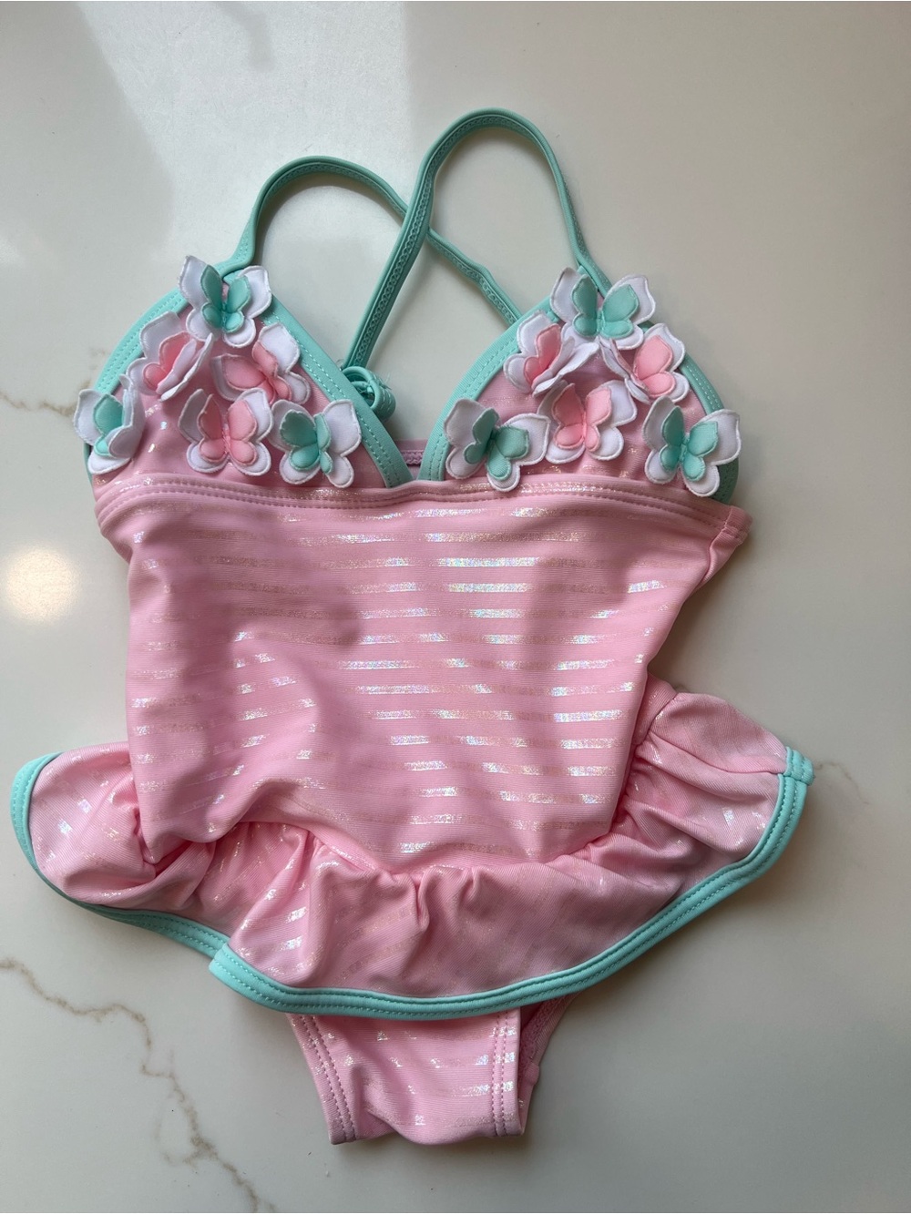 Floatimini Pink and Mint Toddler One-Piece butterfly Swimsuit